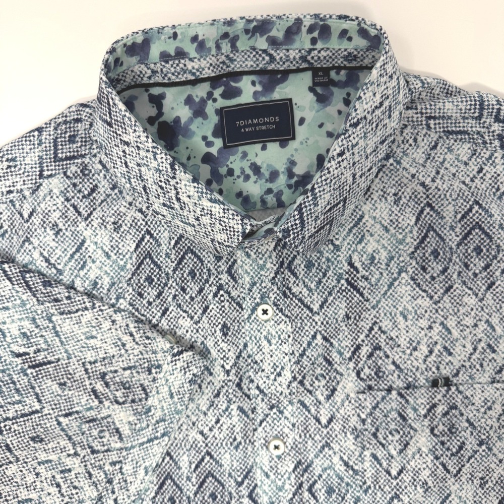 7Diamonds Mens XL Outer Limits 4-Way Stretch Short Sleeve Shirt Blue